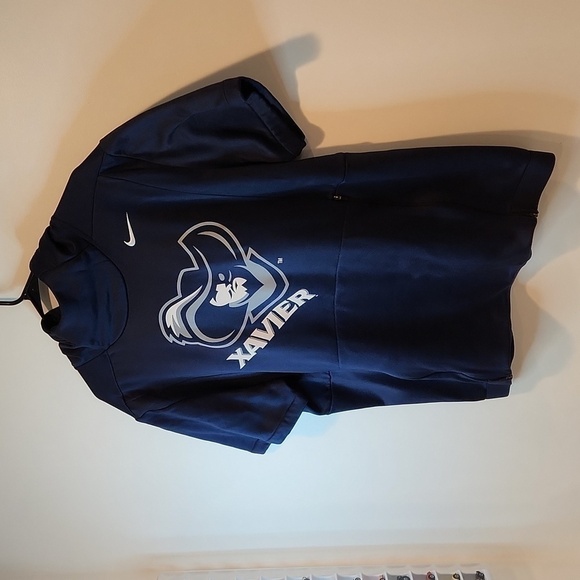 Nike Xavier Musketeers Dri-Fit Short Sleeve Long Neck Hoodie Men's Sz L EUC NICE - Picture 3 of 12